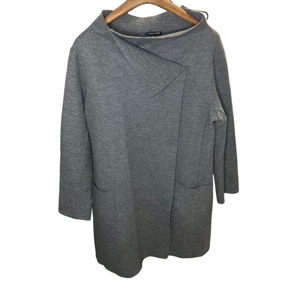 Eileen Fisher Gray 100% Wool Open Front Coat Size L - Picture 2 of 7